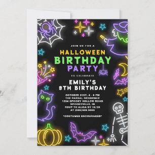 Invitation Neon Halloween Girls 8e Anniversaire Costume Party