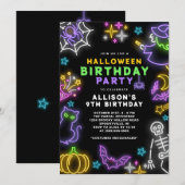 Invitation Neon Halloween Girls 9e Anniversaire Costume Party (Devant / Derrière)
