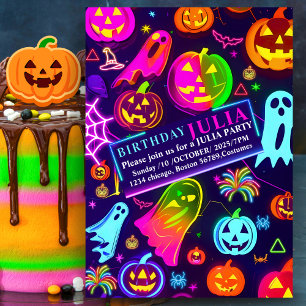 Invitation Neon Halloween léger arc-en-ciel Fête fantôme