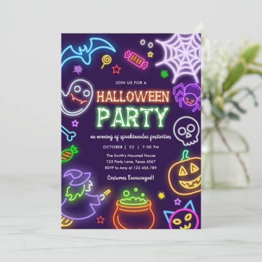 Invitation Neon Halloween Party Glow in the Dark Spooktacular (Debout devant)