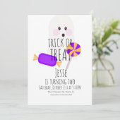 Invitation Neon Halloween Trick or Treat Fantôme Anniversaire (Debout devant)