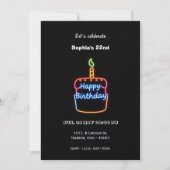 Invitation Neon Happy Birthday Cake Design - Amusant et animé (Devant)