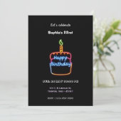 Invitation Neon Happy Birthday Cake Design - Amusant et animé (Debout devant)