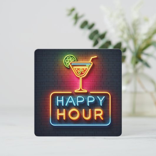 Invitation Neon Happy Hour Party (Debout devant)