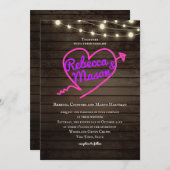 Invitation Neon Heart Electric Barn Mariage lumières à cordes (Devant / Derrière)