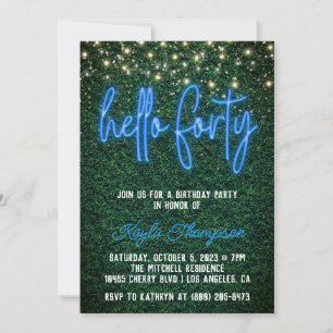 Invitation Neon Hello Quarante-dixième anniversaire Invitatio