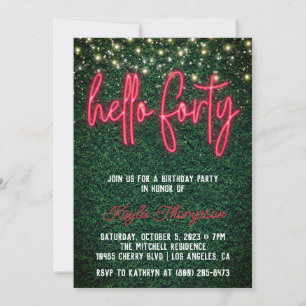 Invitation Neon Hello Quarante-dixième anniversaire Invitatio