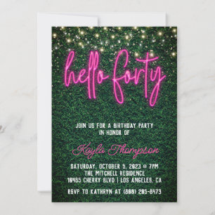 Invitation Neon Hello Quarante-dixième anniversaire Invitatio
