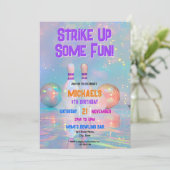 Invitation Neon Holographic Bowling Grève Une Fête Amusante (Debout devant)