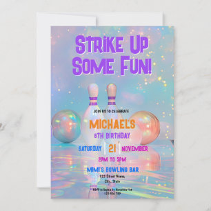 Invitation Neon Holographic Bowling Grève Une Fête Amusante