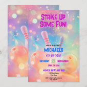 Invitation Neon Holographic Bowling Grève Une Fête Amusante (Devant / Derrière)