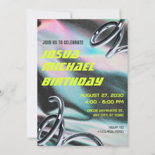 Invitation Neon Holographie Texture futuriste anniversaire