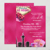 Invitation Neon Hot Pink Las Vegas Skyline (Devant / Derrière)