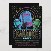 Invitation Neon Karaoke fête d'anniversaire (Devant / Derrière)