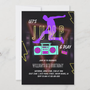 Invitation Neon Let's Jump Anniversaire de enfant Party