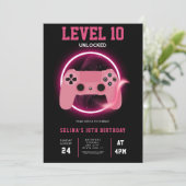 Invitation Neon Level 10 Unlocked video game birthday (Debout devant)
