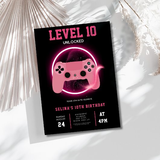 Invitation Neon Level 10 Unlocked video game birthday