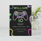 Invitation Neon level up 10 video Game Birthday Party (Debout devant)