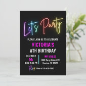 Invitation Neon Light Birthday Invitation, Rainbow Party (Debout devant)