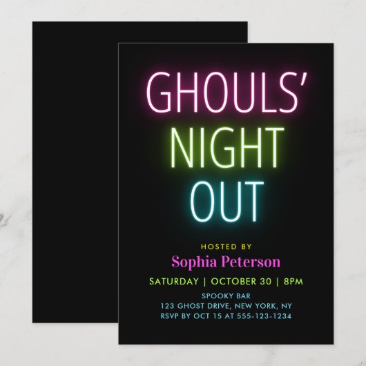 Invitation Neon Lights Ghouls Nuit à la fête d'Halloween (Devant / Derrière)