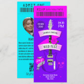 Invitation Neon Lights Rock ’n’ Roll Wedding Ticket (Devant / Derrière)