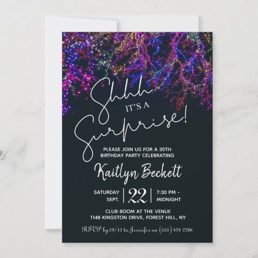 Invitation Neon Lights Surprise fête d'anniversaire (Devant)
