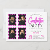 Invitation Neon Llow Wavy Frontière Photo Party Graduation (Dos)