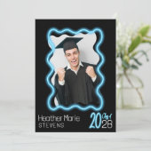 Invitation Neon Llow Wavy Frontière Photo Party Graduation (Debout devant)