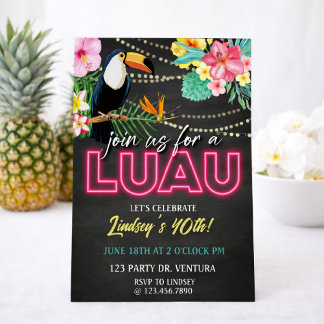 Invitation Neon Luau Birthday Party | Tropical Hawaiian Party