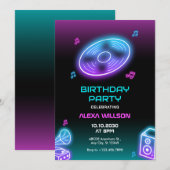 Invitation Neon lumon musique dj fête anniversaire (Devant / Derrière)