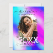 Invitation Neon Mermaid Holographique Photo Collage Graduatio (Devant)