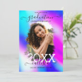 Invitation Neon Mermaid Holographique Photo Collage Graduatio (Debout devant)