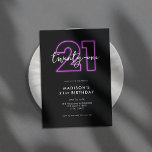 Invitation Neon minimaliste moderne 21e anniversaire<br><div class="desc">Invitation du 21e anniversaire avec le faux néon 21 et le design de typographie minimaliste moderne.</div>