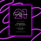 Invitation Neon minimaliste moderne 21e anniversaire