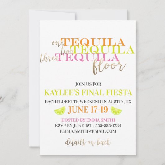 Invitation Neon Modern Final Fiesta Week-end de bachelorette (Devant)