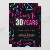 Invitation Neon moderne encourage à 30 ans 30e anniversaire f (Devant / Derrière)