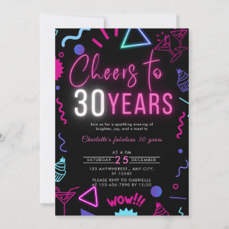 Invitation Neon moderne encourage à 30 ans 30e anniversaire f