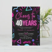 Invitation Neon moderne encourage à 40 ans 40e anniversaire f (Debout devant)