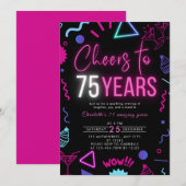 Invitation Neon moderne fête ses 75 ans 75e anniversaire (Devant / Derrière)