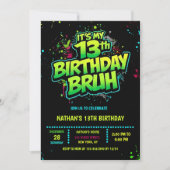 Invitation néon moderne pour garçon de 13 ans (Devant)