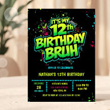 Invitation néon moderne pour les 12 ans d'un garço