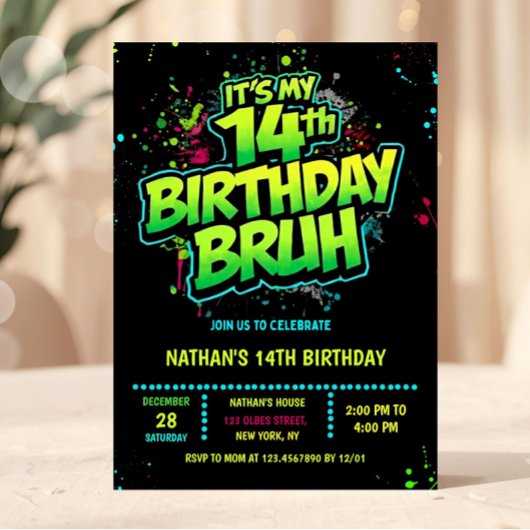 Invitation néon moderne pour les 14 ans d'un garço