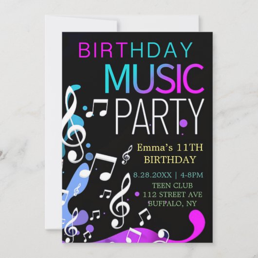Invitation Neon Music Anniversaire (Devant)