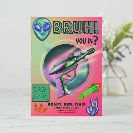 Invitation Neon Nerf Battle Dart Gun Game Birthday Boy (Debout devant)