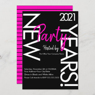 Invitation Neon New Years Party 2021 Typographie blanche rose