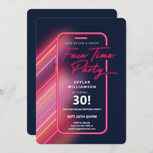 Invitation Neon Nightlife Vibe en ligne Groupe Vidéo Conversa (Devant / Derrière)