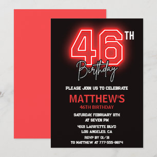 Invitation Neon Noir Rouge Hommes Sport 46e anniversaire