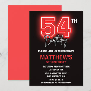 Invitation Neon Noir Rouge Hommes Sport 54e anniversaire