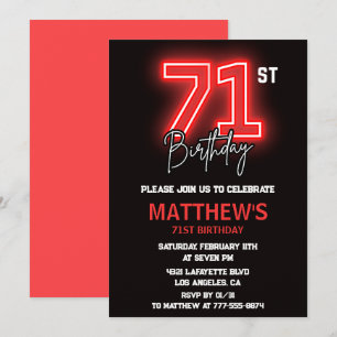 Invitation Neon Noir Rouge Hommes Sport 71e anniversaire