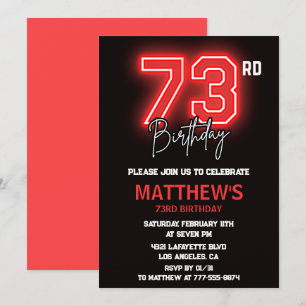 Invitation Neon Noir Rouge Hommes Sport 73e anniversaire